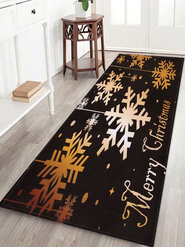 

Merry Christmas Snowflake Printed Floor Mat, Black