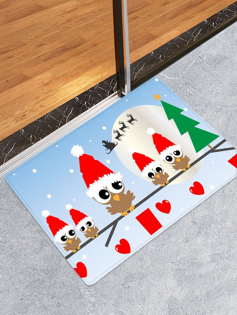 

Christmas Hat Bird Heart Printed Floor Mat, Light sky blue