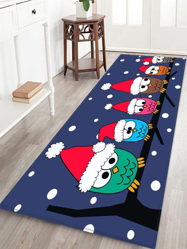 

Christmas Hat Bird Printed Floor Mat, Denim dark blue