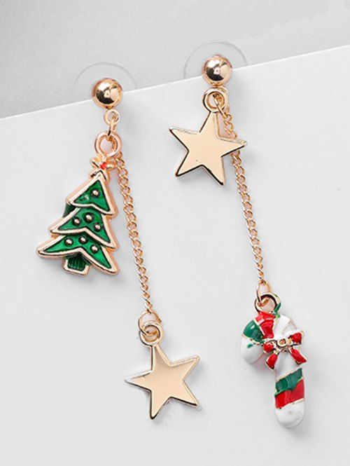 

Christmas Asymmetric Candy Cane and Star Earrings, Red
