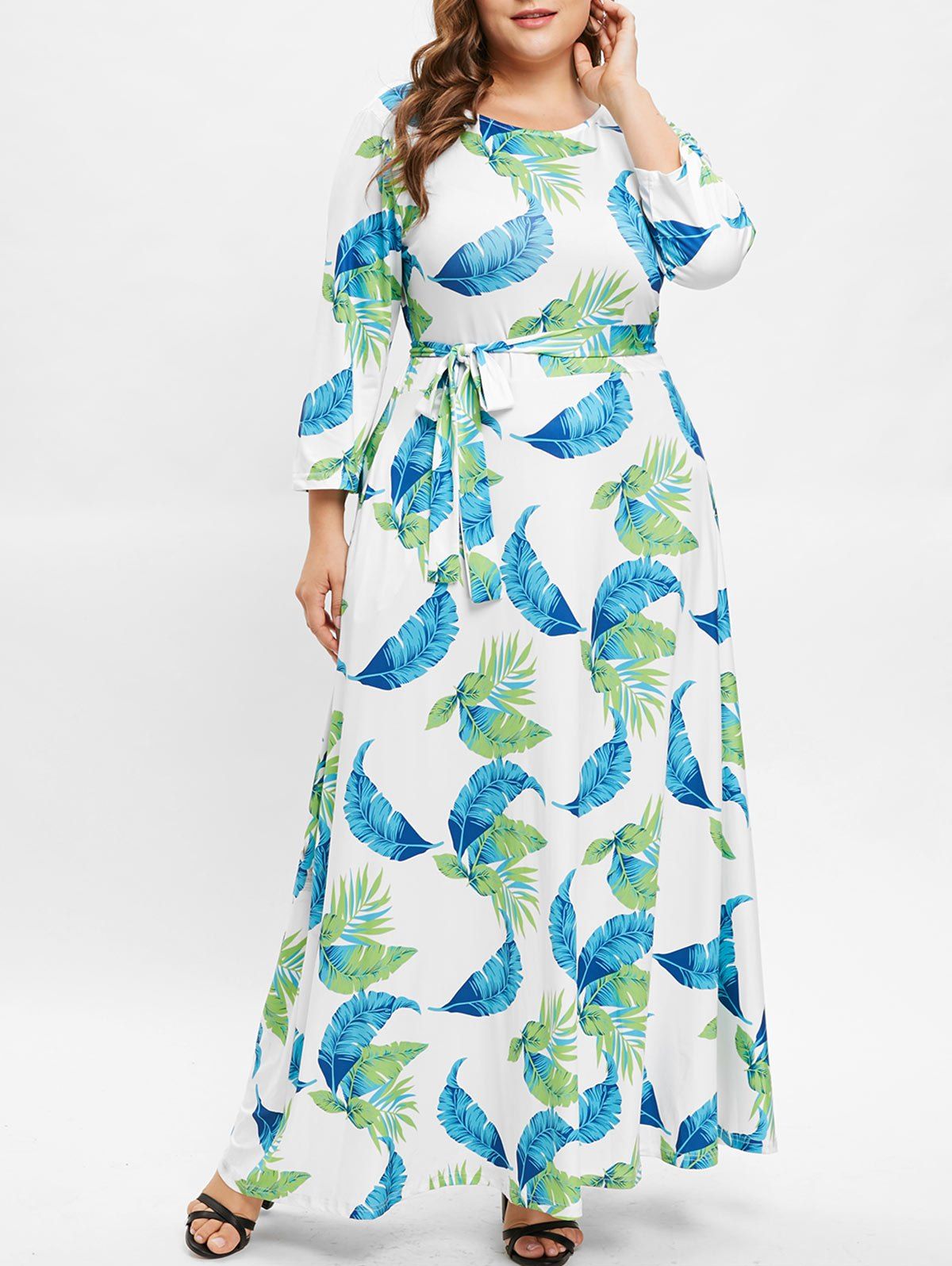 plus size leaf print maxi dress