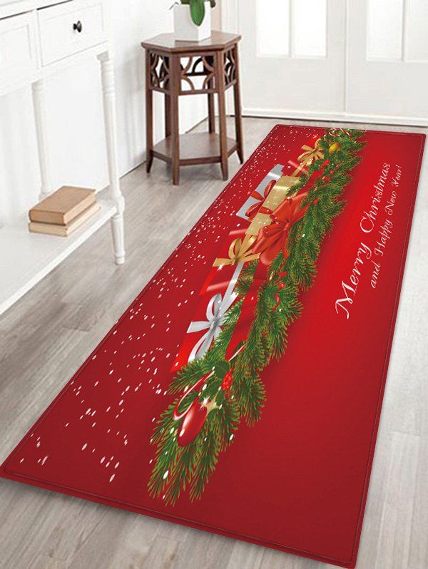 

Christmas Gifts Pattern Water Absorption Floor Rug, Red