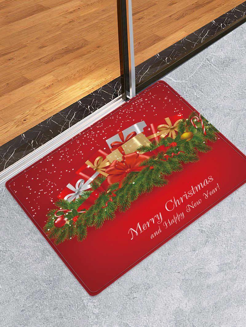 

Christmas Gifts Pattern Water Absorption Floor Rug, Red