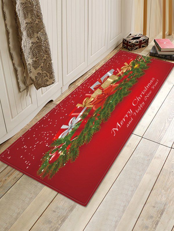 

Christmas Gifts Pattern Water Absorption Floor Rug, Red