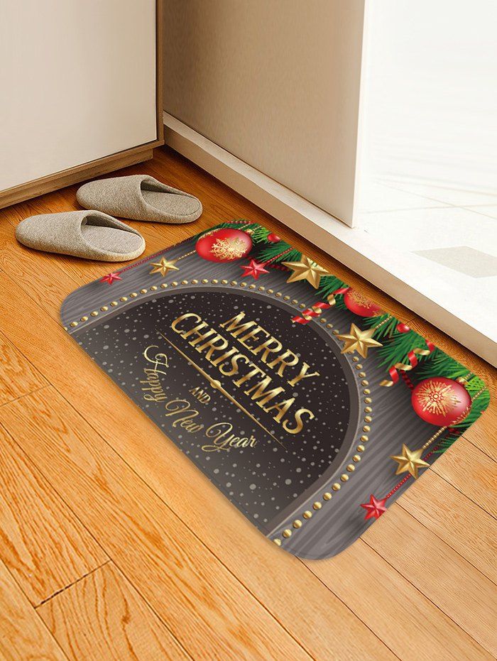 

Merry Christmas Balls Pattern Water Absorption Floor Rug, Multi