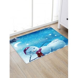 

Christmas Night Snowman Pattern Water Absorption Floor Rug, Light sky blue