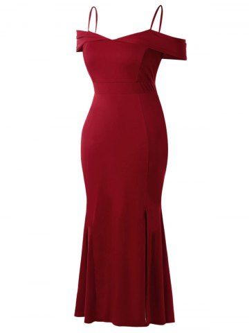 

Spaghetti Strap Plus Size Mermaid Dress, Red wine
