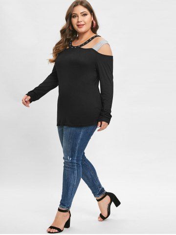 

Plus Size Rivet Cold Shoulder Tee, Black