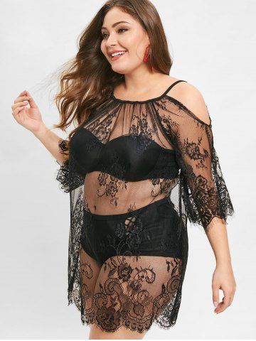 

See Through Lace Plus Size Cover Up, Black
