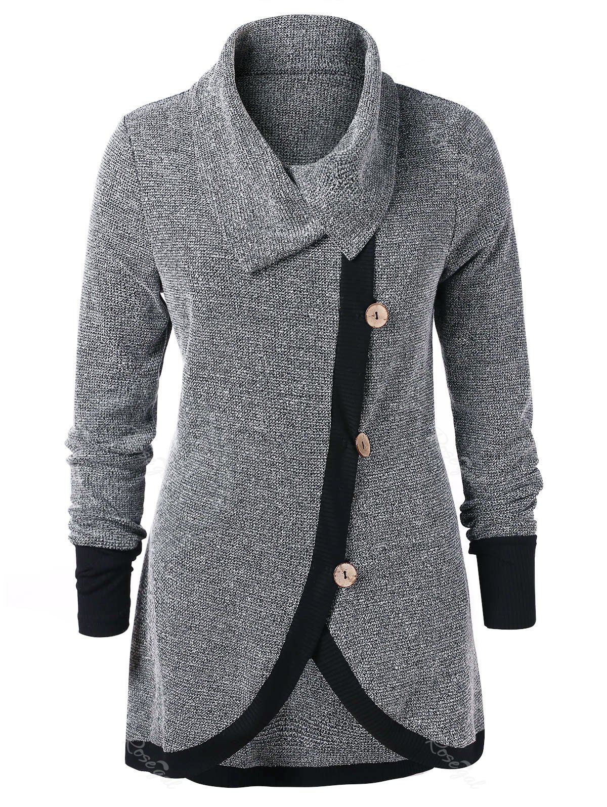

Plus Size Contrast Trim Marled Knitwear, Light gray