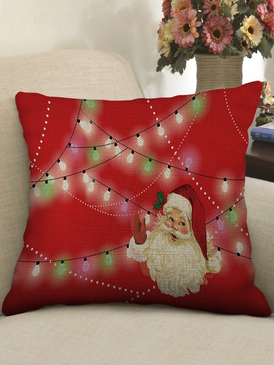 

Christmas Santa Claus Light Pattern Decorative Linen Pillowcase, Multi