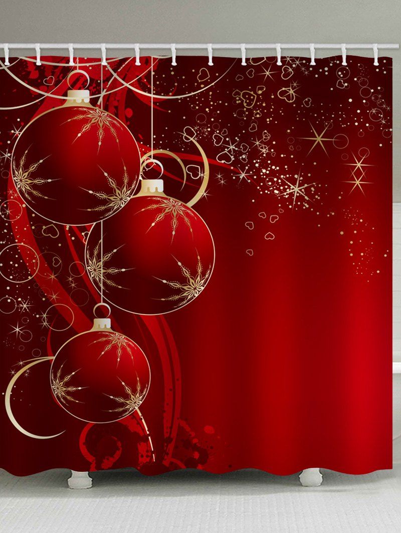 

Christmas Ball Heart Printed Waterproof Shower Curtain, Red