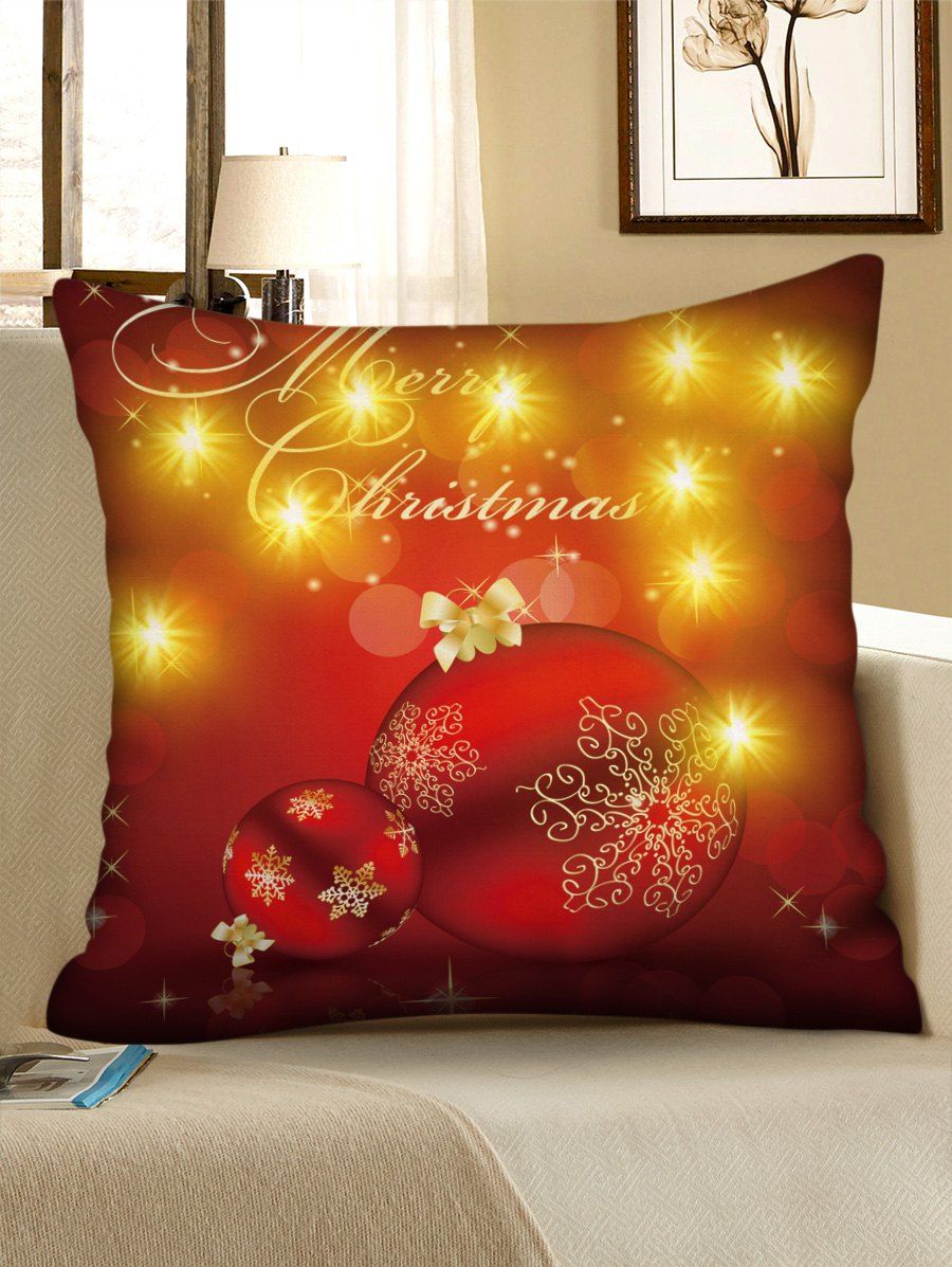 

Merry Christmas Ball Print LED Light Pillowcase, Red