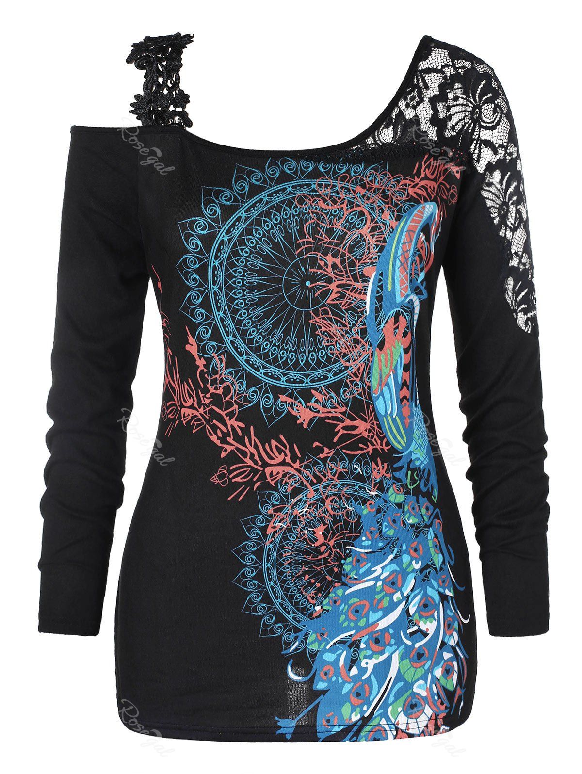 

Plus Size Ethnic Print Open Shoulder T-shirt, Multi