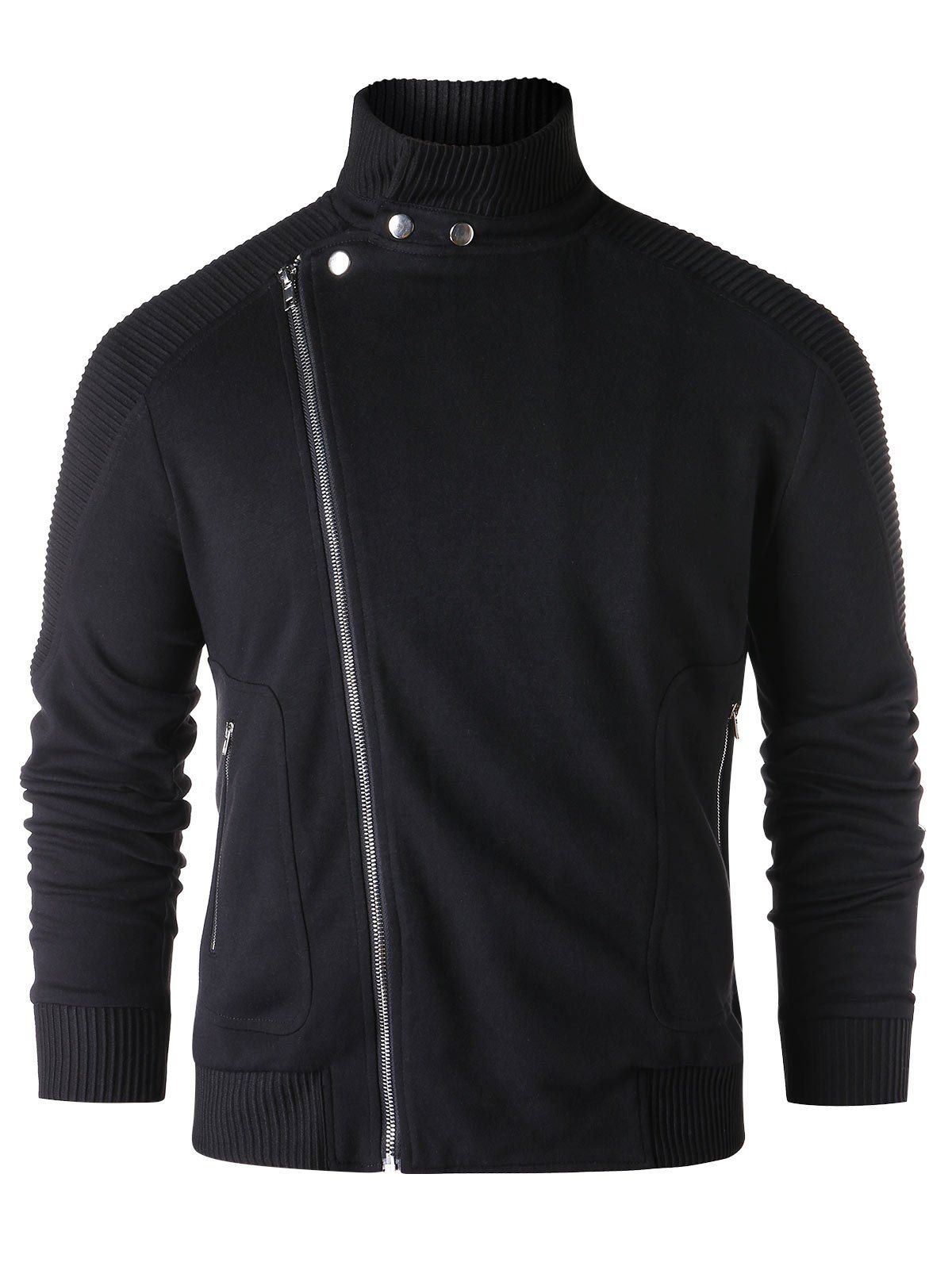 

Asymmetric Zipper Stand Collar Jacket, Black