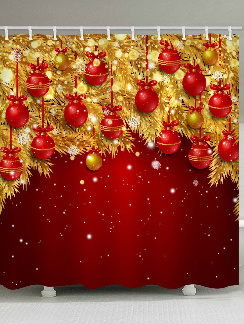 

Christmas Ball Snowflake Printed Waterproof Shower Curtain, Red wine