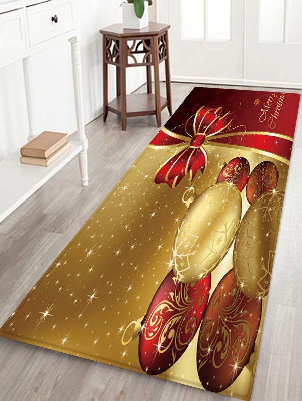 

Christmas Balls Bowknot Pattern Water Absorption Area Rug, Multi
