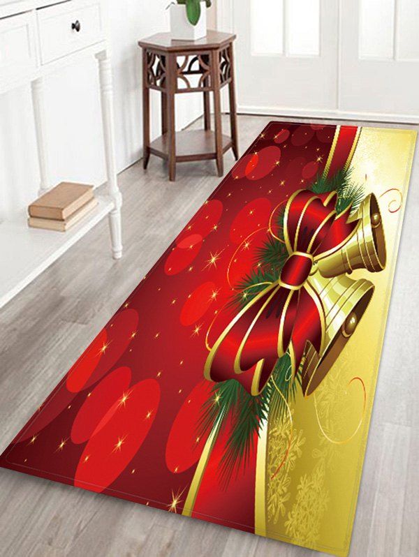 

Christmas Bowknot Bells Pattern Water Absorption Floor Rug, Multi