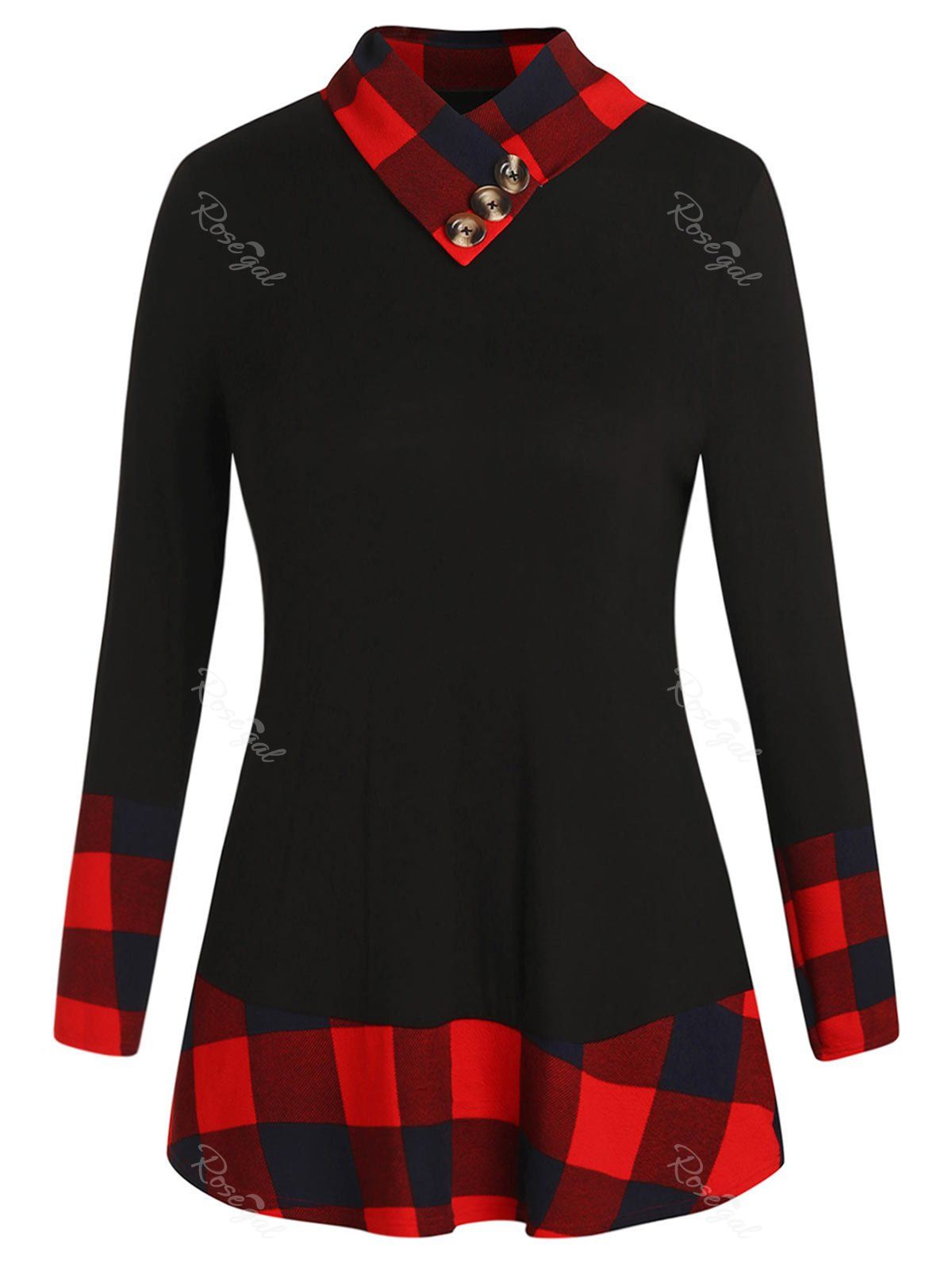 

Plus Size Plaid Panel T-shirt, Black