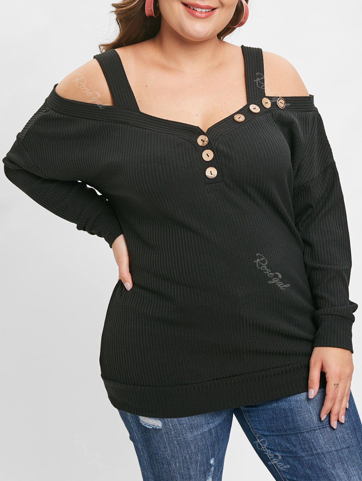 

Ribbed Cold Shoulder Plus Size Tee, Black