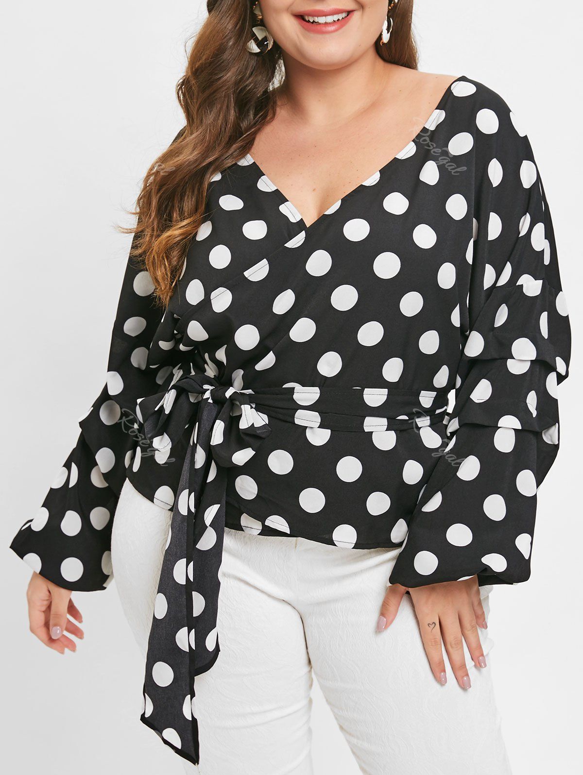 

Polka Dot Belted Plus Size T-shirt, Black