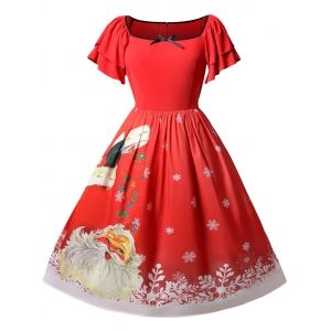 

Christmas Plus Size Santa Claus Print Vintage Dress, Red