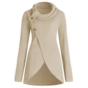 

Cowl Neck Plus Size Front Slit Sweater, Beige