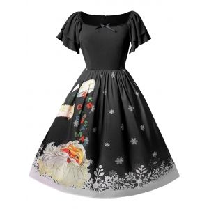 

Christmas Plus Size Santa Claus Print Vintage Dress, Black