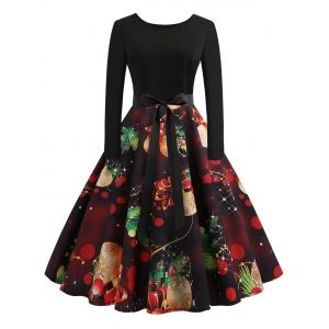 

Vintage Long Sleeves Printed Pin Up Dress, Multi