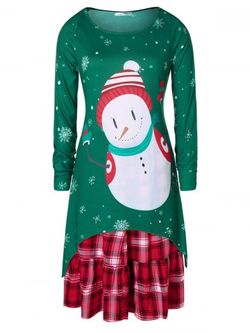 Plus Size Santa Claus Plaid Two Piece Christmas Dress - MEDIUM SEA GREEN - 4X