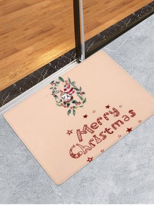 Merry Christmas Star Print Fleece Floor Mat