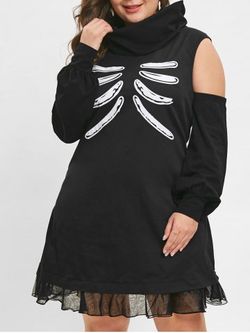 Plus Size Skull Bone Halloween Dress - BLACK - L