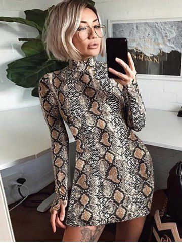 Long Sleeves Snake Print Mini Dress