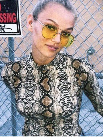 Long Sleeves Snake Print Mini Dress