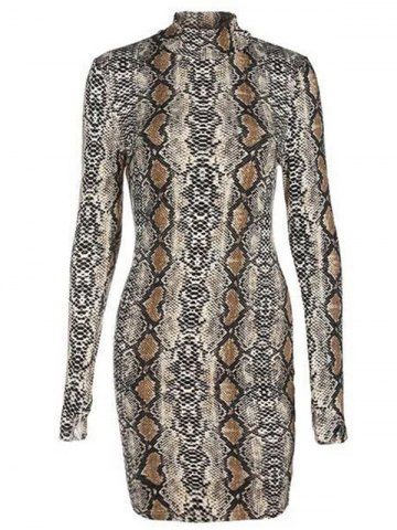 Long Sleeves Snake Print Mini Dress