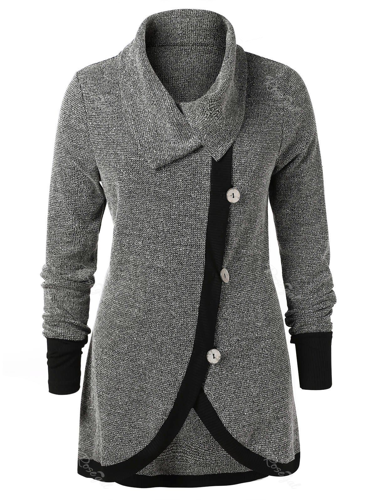 

Plus Size Contrast Trim Marled Knitwear, Gray