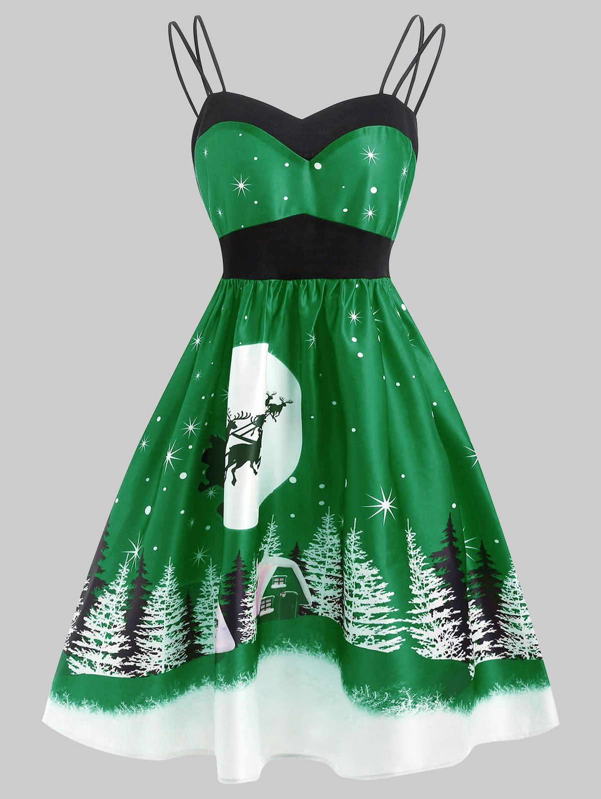 

Vintage Christmas Printed Cami Dress, Seaweed green