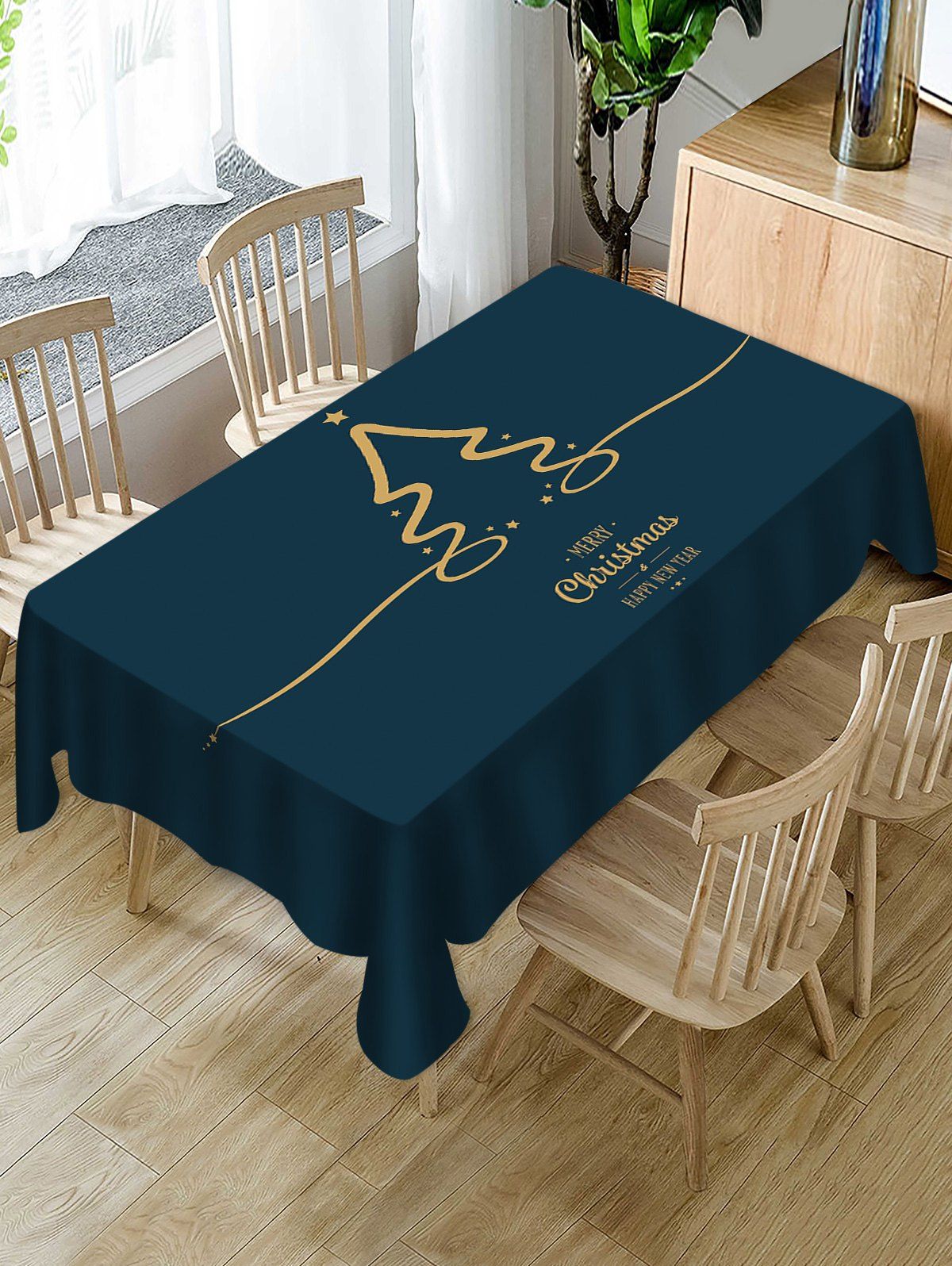 

Christmas Letters Printed Table Cloth, Peacock blue