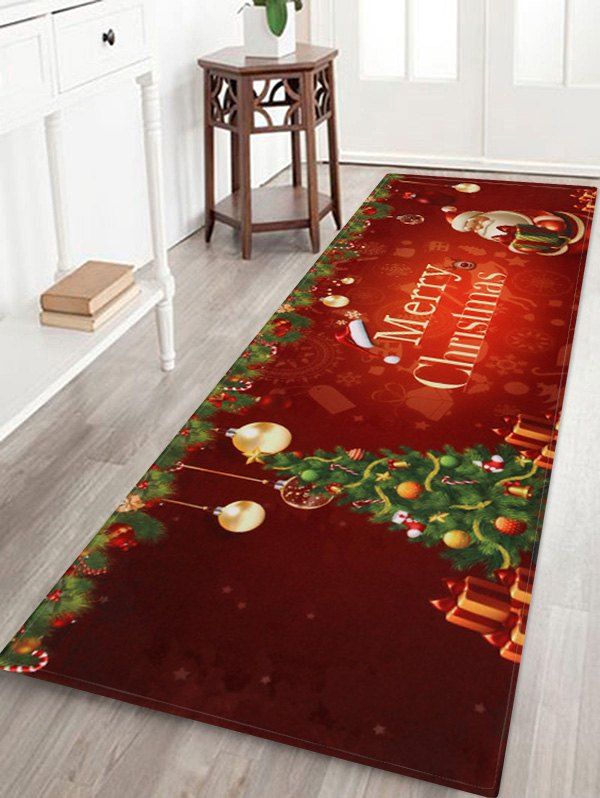 

Father Christmas Tree Printed Fleece Floor Mat, Red wine