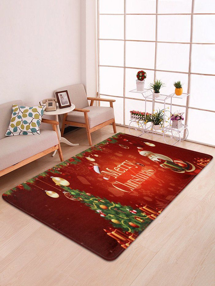 

Father Christmas Tree Printed Fleece Floor Mat, Red wine