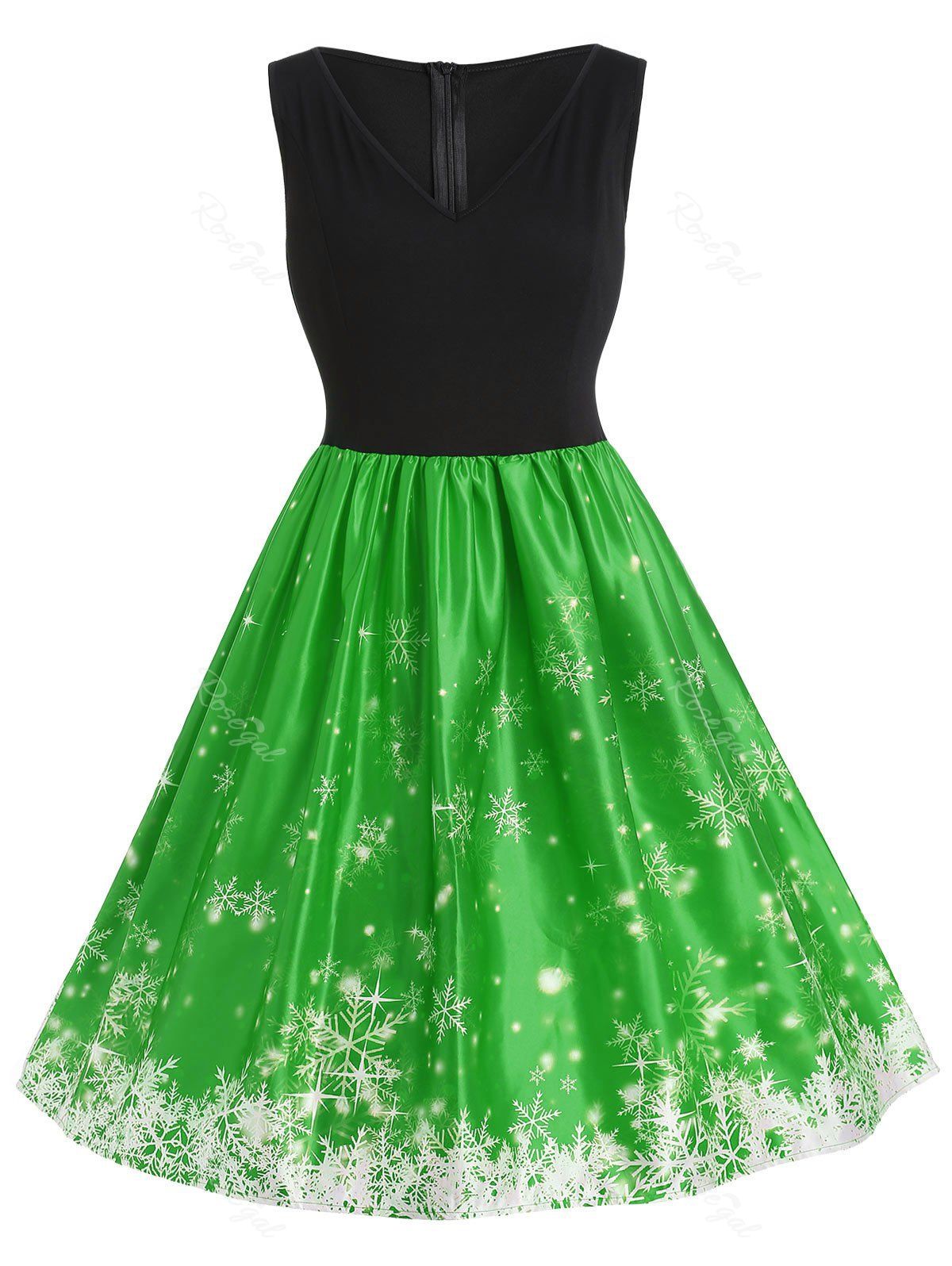 

Plus Size Christmas Snowflake Vintage Flare Dress, Green