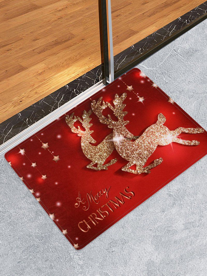 

Merry Christmas Deer Star Printed Floor Mat, Red