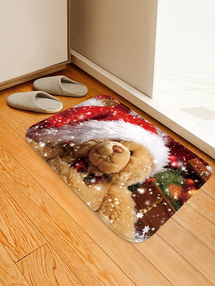 

Christmas Bear Pattern Water Absorption Area Rug, Multi