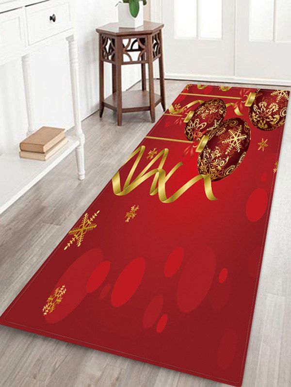 

Christmas Balls Ribbon Pattern Water Absorption Area Rug, Multi