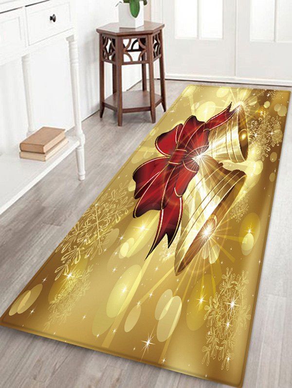 

Christmas Bowknot Bells Pattern Water Absorbing Floor Rug, Multi