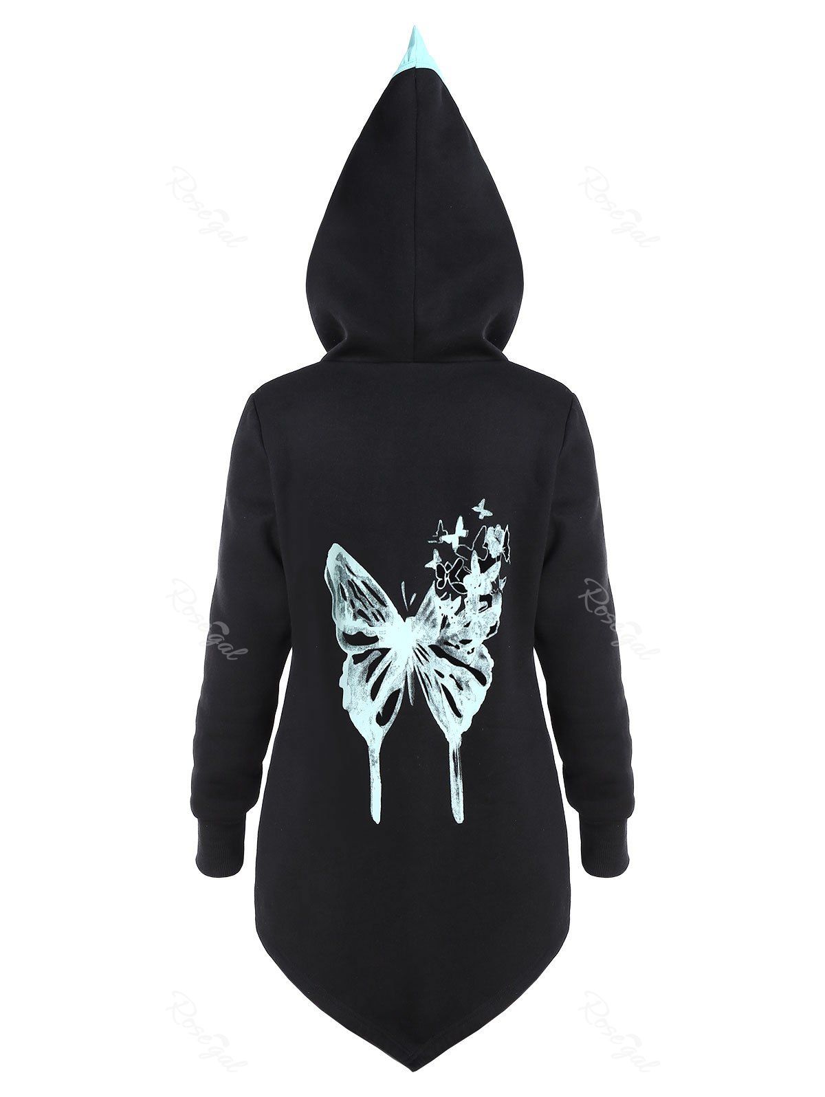 Fashion Colorblock Butterfly Print Asymmetric Hoodie  