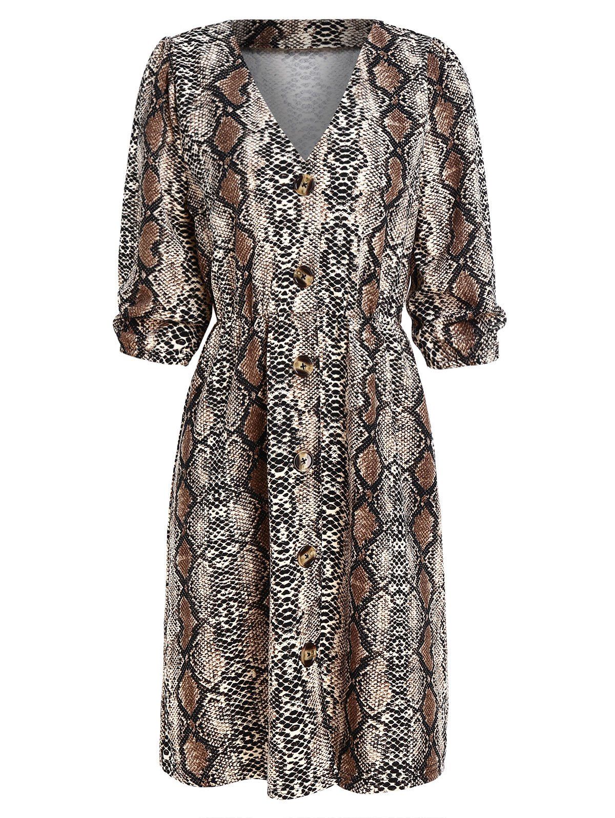 

V Neck Snake Print Mini Dress, Multi