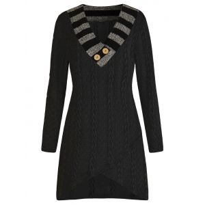 

Plus Size Asymmetric Cable Knit Longline Sweater, Black