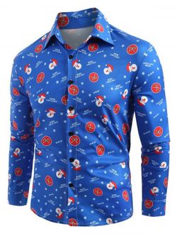 Camisa de manga larga con estampado navideño de Papá Noel - OCEAN BLUE - L