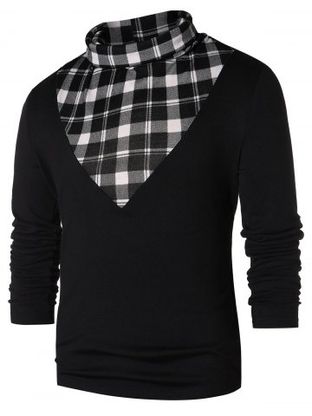 Checked Panel Turtle Neck T-shirt
